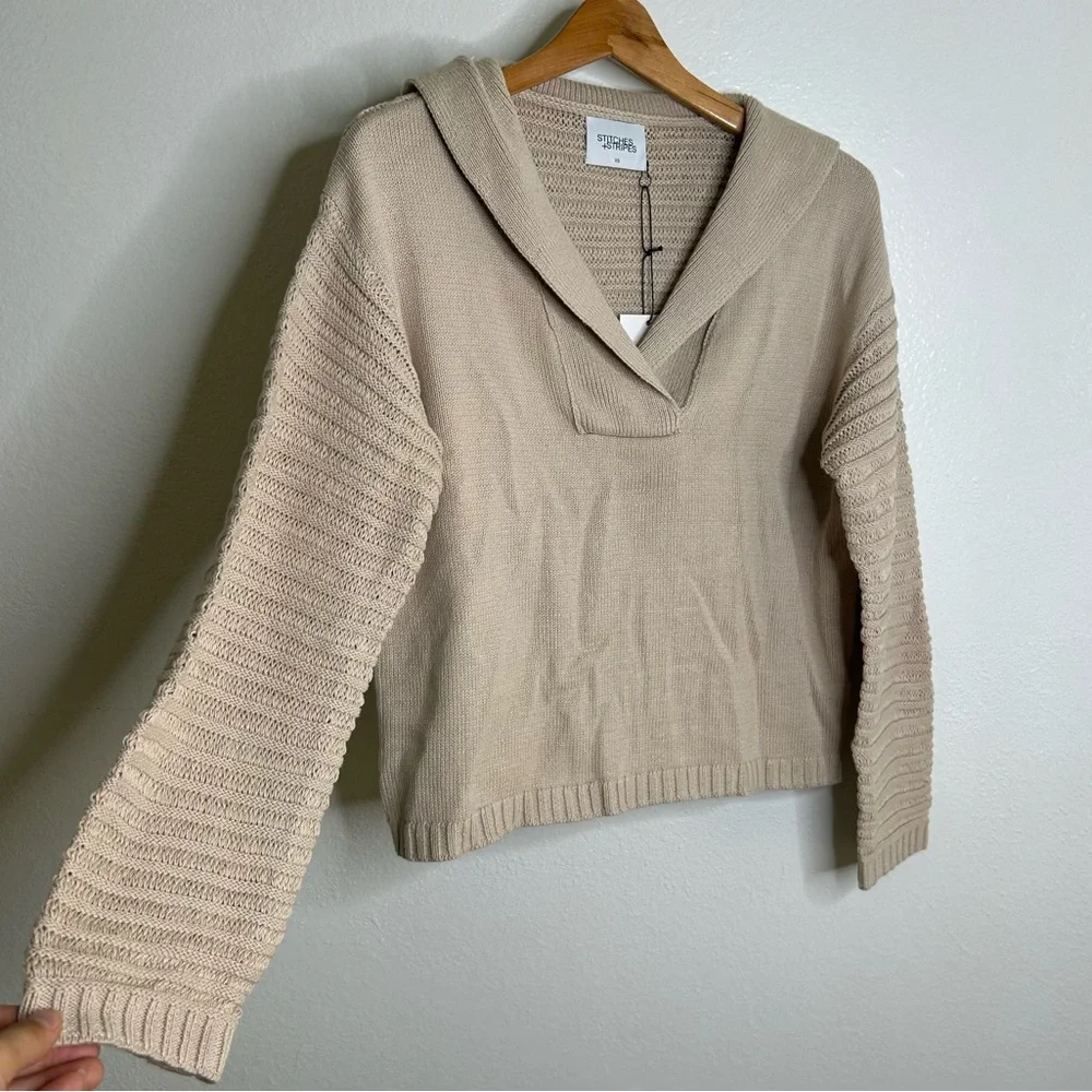 NWT 100% Cotton Tan Textured Pullover Sweater Stitches & Stripes Size XS